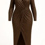 Draped Midi Dress in Elastic Metallic Crepe