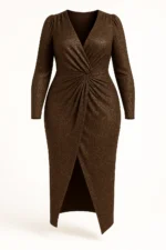Draped Midi Dress in Elastic Metallic Crepe
