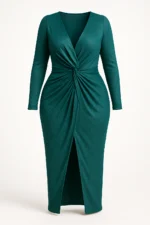 Draped Midi Dress in Elastic Metallic Crepe - Image 3