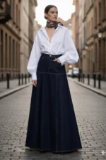Denim Maxi Skirt with Flared Silhouette - Image 3