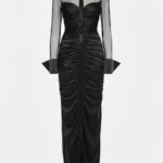 Sheer Silk Mesh Evening Dress with Taffeta Collar & Cuffs