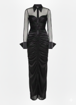 Sheer Silk Mesh Evening Dress with Taffeta Collar & Cuffs