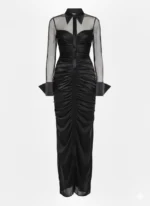 Sheer Silk Mesh Evening Dress with Taffeta Collar & Cuffs