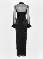 Sheer Silk Mesh Evening Dress with Taffeta Collar & Cuffs - imagine 2