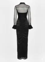 Sheer Silk Mesh Evening Dress with Taffeta Collar & Cuffs - Image 2