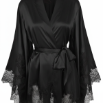 Black Satin Silk Kimono with Chantilly Lace