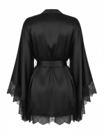 Black Satin Silk Kimono with Chantilly Lace - imagine 2