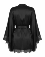Black Satin Silk Kimono with Chantilly Lace - Image 2